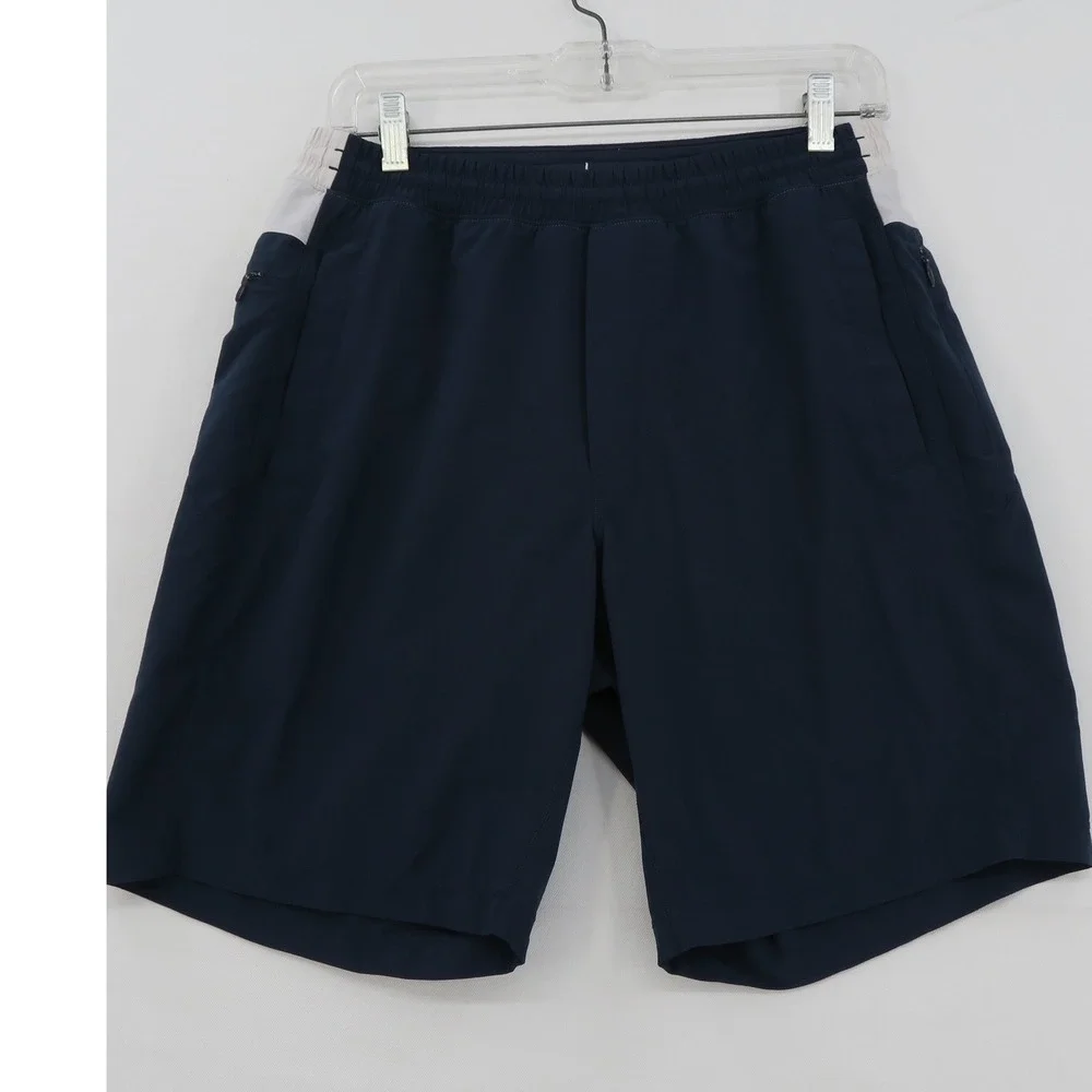 Birddogs Boom Gym Shorts Mens Medium Navy Blue White Athletic Lined 9 Inseam